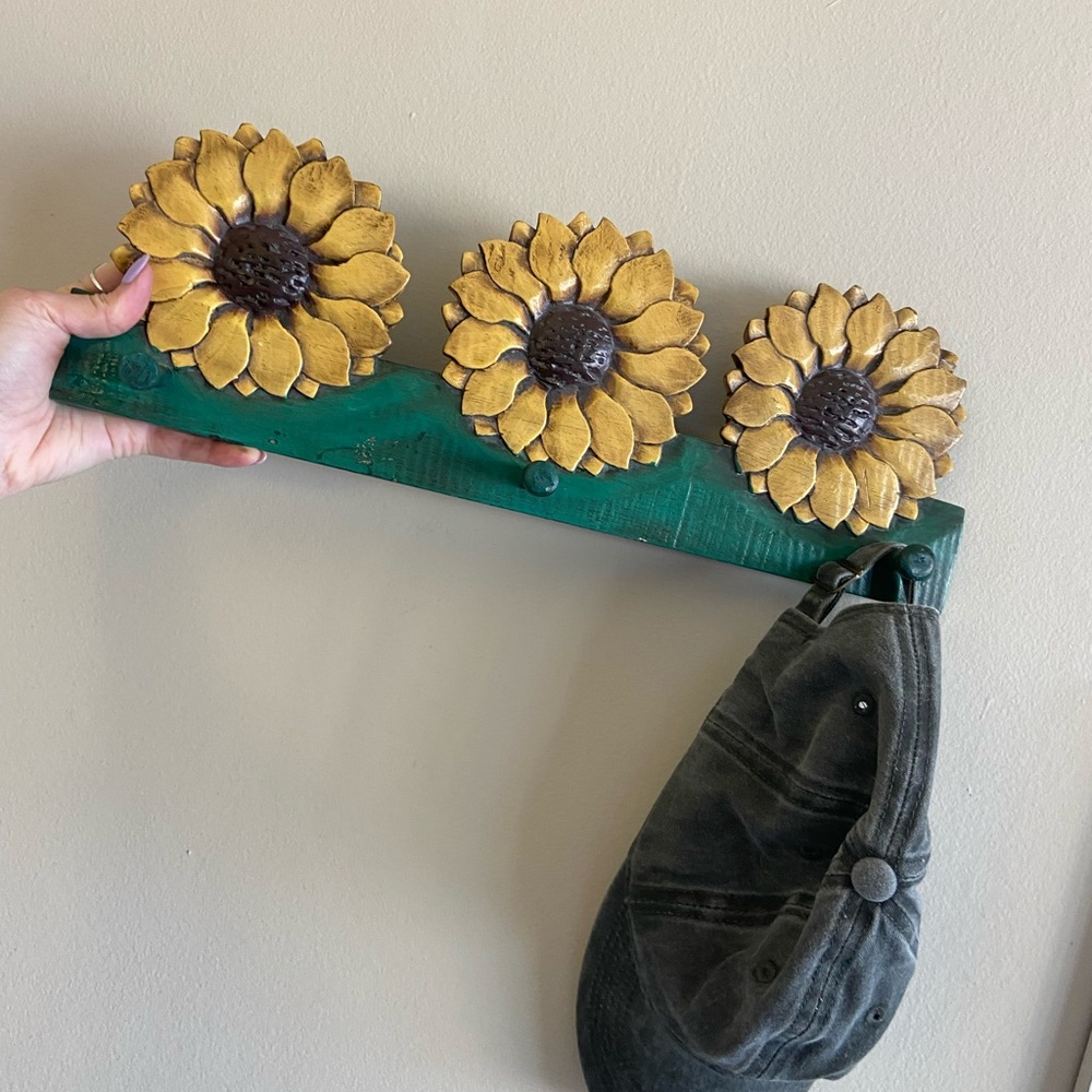 Sunflower Wall Hook Wood Folk Art